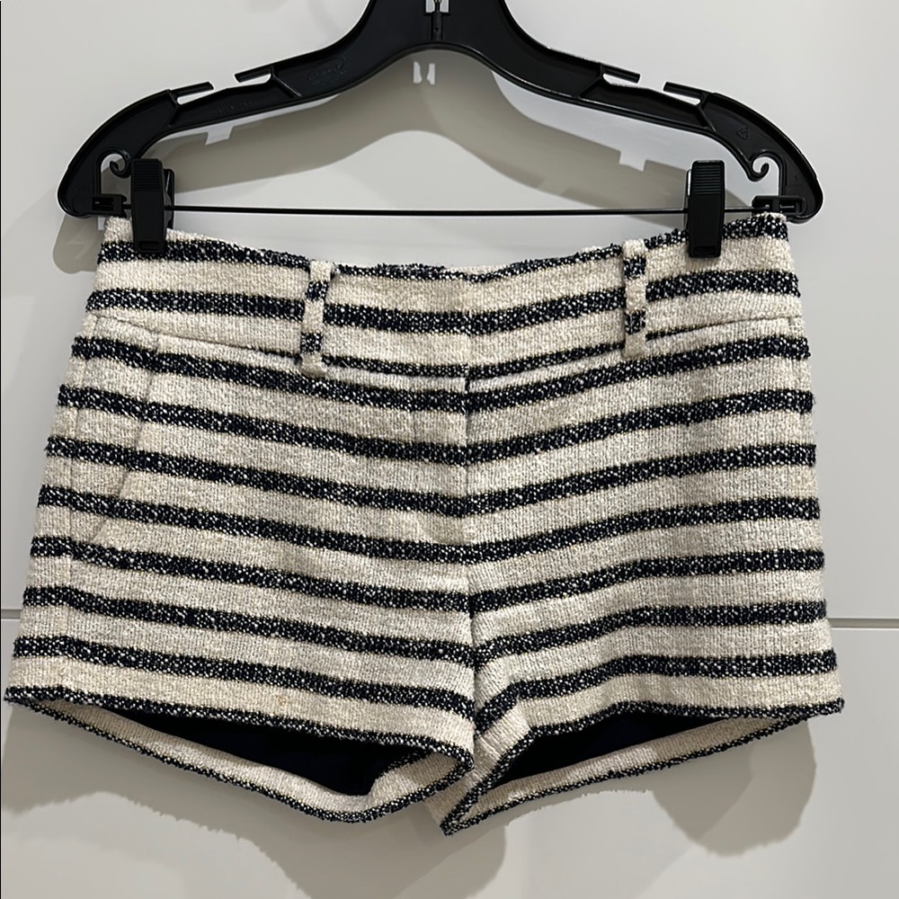 Dark Navy Blue and White Striped Knit Shorts